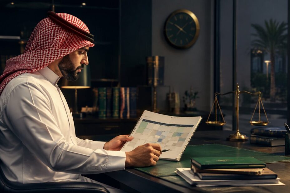 عامل يراجع جدول العمل في يوم الراحة الأسبوعية